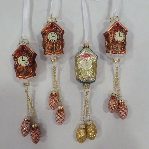 NEW 7.5” CUCKCOO CLOCK GERMAN GLASS CHRISTMAS LOT OF 4 - Picture 10 of 13